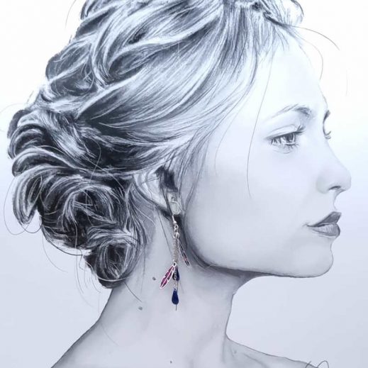 Boucles d'oreilles Attrape-rêve et plumes en liberty Perséphone violine Boucles d'oreilles Attrape-rêve et plumes en liberty Perséphone violine