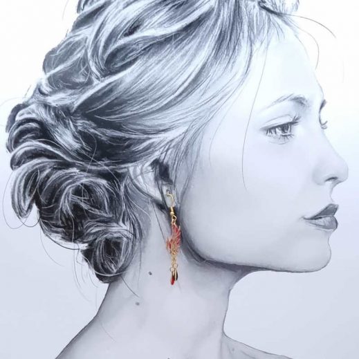 Boucles d'oreilles Mini Phoenix en liberty Capel rubis Boucles d'oreilles Mini Phoenix en liberty Capel rubis