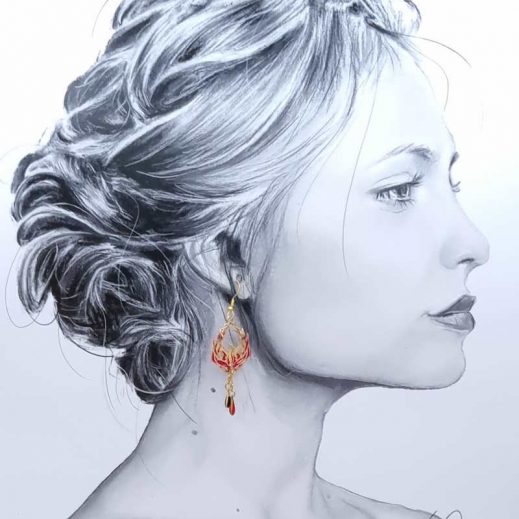 Boucles d'oreilles Mini Phoenix en liberty Capel rubis Boucles d'oreilles Mini Phoenix en liberty Capel rubis