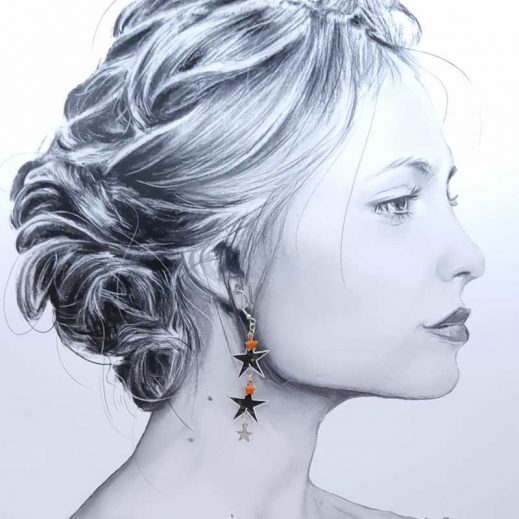 boucles d'oreilles étoiles lune soleil liberty Erica noir boucles d'oreilles étoiles lune soleil liberty Erica noir