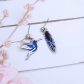 Boucles d'oreilles mini colibri et plume en liberty Capel indigo