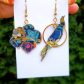 Boucles Perruche et fleur hibiscus en liberty Strawberry thief denim