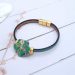 Bracelet Cuir vert métallisé et hibiscus en Liberty donna leigh jade