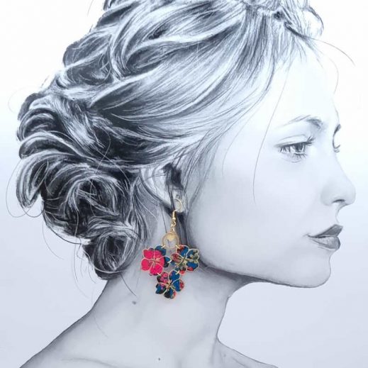 boucles d'oreilles fleurs de cerisier Sakura en liberty Ciara pétrole boucles d'oreilles fleurs de cerisier Sakura en liberty Ciara pétrole