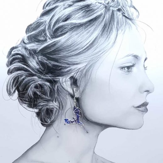 boucles d'oreilles dragons en liberty Capel indigo boucles d'oreilles dragons en liberty Capel indigo
