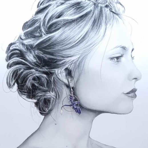 boucles d'oreilles dragons en liberty Capel indigo boucles d'oreilles dragons en liberty Capel indigo