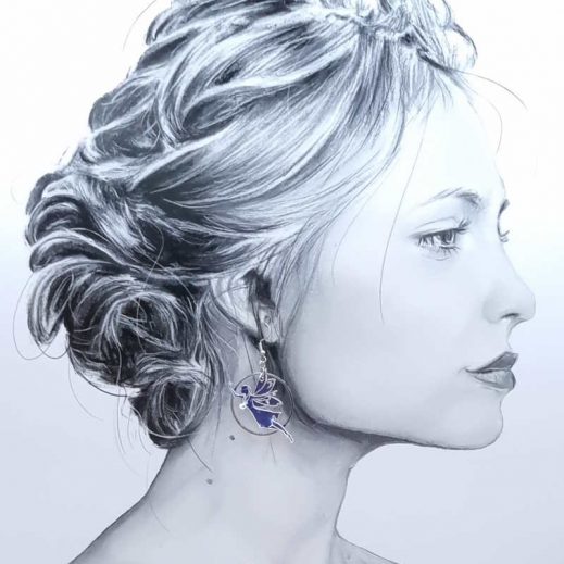 boucles d'oreilles fée et licorne en liberty Capel indigo boucles d'oreilles fée et licorne en liberty Capel indigo