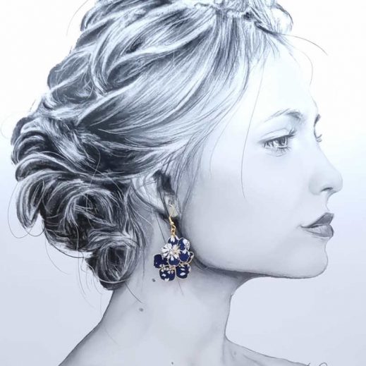 boucles d'oreilles colibri et fleurs de cerisier en liberty capel navy boucles d'oreilles colibri et fleurs de cerisier en liberty capel navy