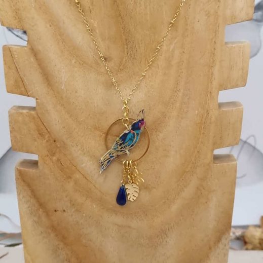 Collier Perruche Callopsite en liberty Strawberry thief denim Collier Perruche Callopsite en liberty Strawberry thief denim