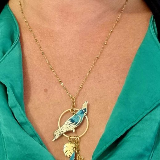 Collier Perruche Callopsite en liberty capel canard Collier Perruche Callopsite en liberty capel canard