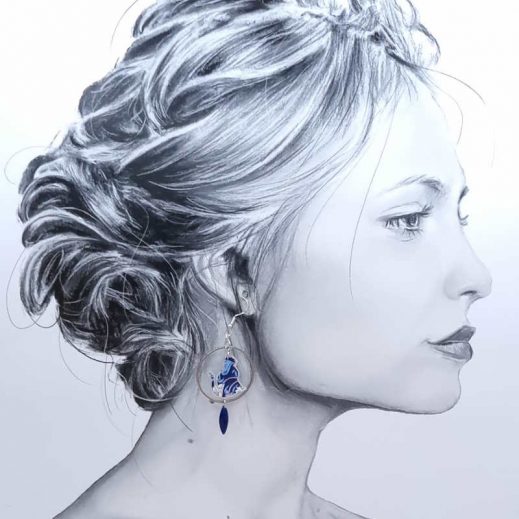 Boucles d'oreilles chats en liberty Strawberry Thief Majorelle Boucles d'oreilles chats en liberty Strawberry Thief Majorelle