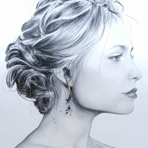boucles d'oreilles dépareillées asymétriques renne et étoiles en tissus liberty Capel navy et acier inox doré Noël boucles d'oreilles dépareillées asymétriques renne et étoiles en tissus liberty Capel navy et acier inox doré Noël