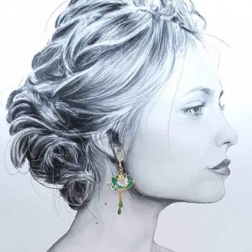 Boucles d'oreilles lotus en liberty Capel émeraude Boucles d'oreilles lotus en liberty Capel émeraude