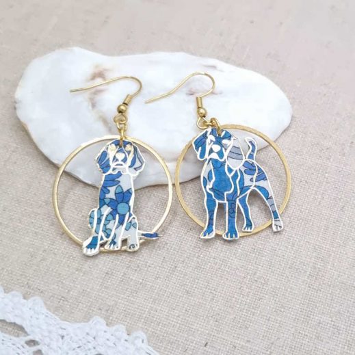 Boucles d'oreilles chien beagle en liberty margaret annie bleu