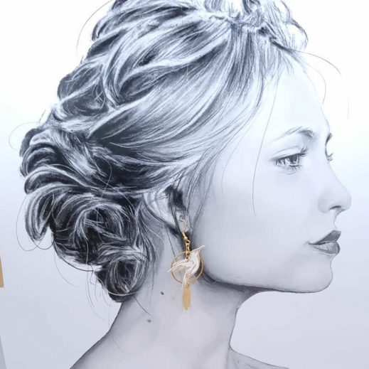 boucles d'oreilles colibri et plume en liberty Ianthe boucles d'oreilles colibri et plume en liberty Ianthe