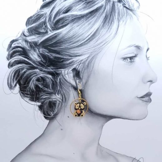 Boucles d'oreilles Panda et bambou en liberty Elizabeth noir Boucles d'oreilles Panda et bambou en liberty Elizabeth noir