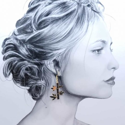 Boucles d'oreilles Panda et bambou en liberty Elizabeth noir Boucles d'oreilles Panda et bambou en liberty Elizabeth noir