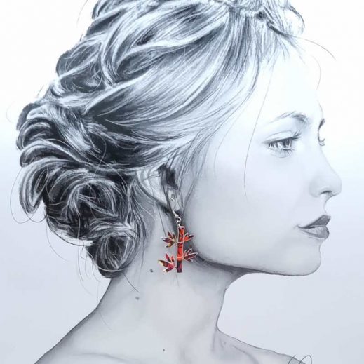 Boucles d'oreilles Panda et bambou en Liberty Perséphone rouge et orange Boucles d'oreilles Panda et bambou en Liberty Perséphone rouge et orange