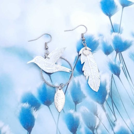 Boucles d'oreilles colibri en liberty IANTHE Boucles d'oreilles colibri en liberty IANTHE