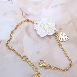 Bracelet fin fleur hibiscus en Liberty Ianthe