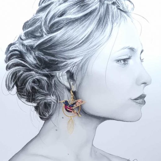 boucles d'oreilles grands colibris en liberty Perséphone violine boucles d'oreilles grands colibris en liberty Perséphone violine