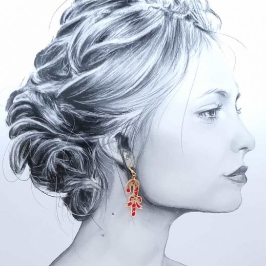 Boucles d'oreilles Pain d'épice et sucre d'orge Noël en Liberty Capel rubis Boucles d'oreilles Pain d'épice et sucre d'orge Noël en Liberty Capel rubis