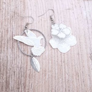 boucles d'oreilles colombe et fleurs de cerisier en liberty IANTHE