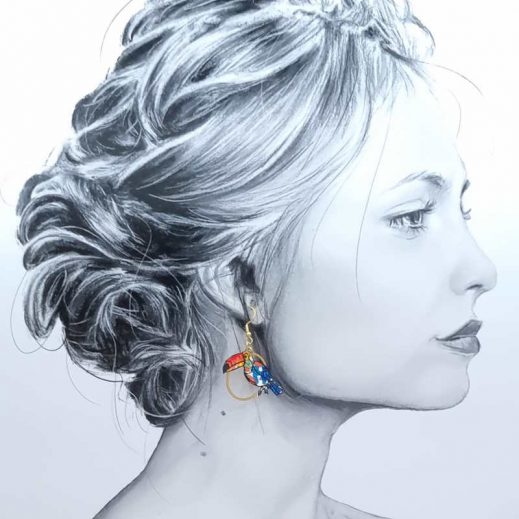 boucles d'oreilles Toucan en liberty Margareth Annie bleu et orange boucles d'oreilles Toucan en liberty Margareth Annie bleu et orange