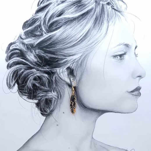 boucles d'oreilles oiseau hirondelle et plume en liberty Elizabeth noir boucles d'oreilles oiseau hirondelle et plume en liberty Elizabeth noir