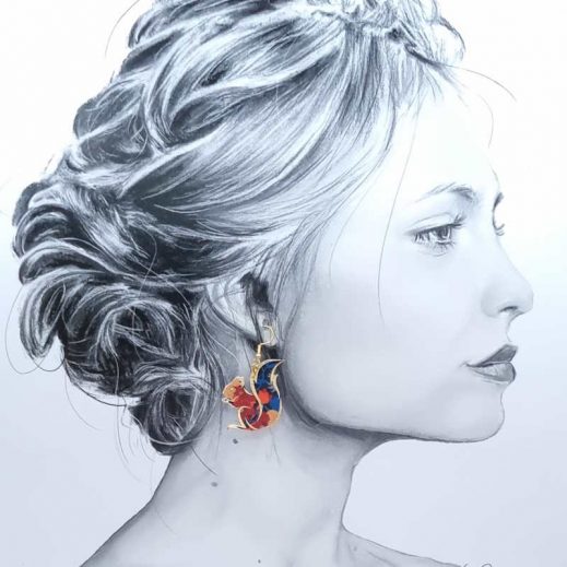 Boucles d'oreilles écureuil et noisette en liberty Thorpe rouille Boucles d'oreilles écureuil et noisette en liberty Thorpe rouille