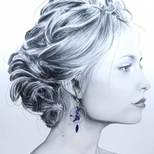 Boucles d'oreilles Sorcière étoiles en liberty Capel indigo Boucles d'oreilles Sorcière étoiles en liberty Capel indigo