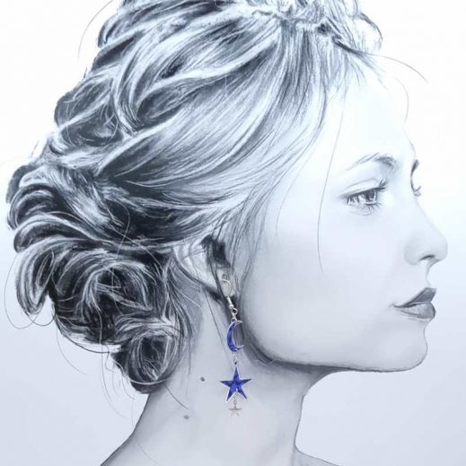 Boucles d'oreilles Sorcière étoile et lune en liberty Glenjade violet Boucles d'oreilles Sorcière étoile et lune en liberty Glenjade violet