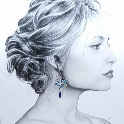 boucles d'oreilles tortue en liberty Strawberry theif denim boucles d'oreilles tortue en liberty Strawberry theif denim