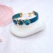 Bracelet Cuir turquoise 2 rangs avec 3 médaillons cabochons en coton Hanako orage