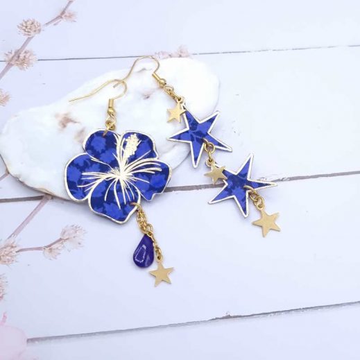Boucles étoiles et fleur hibiscus en liberty glenjade violet