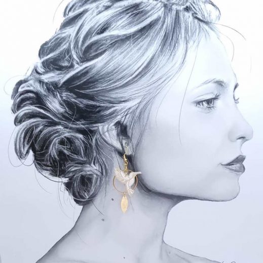 boucles d'oreilles colibri et plume en liberty Ianthe boucles d'oreilles colibri et plume en liberty Ianthe