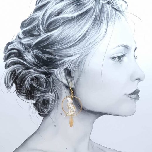 Boucles d'oreilles Loups dépareillés en liberty IANTHE Boucles d'oreilles Loups dépareillés en liberty IANTHE