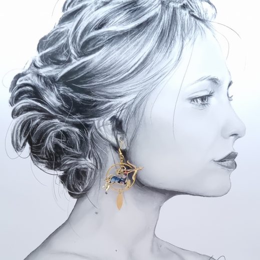 Boucle d'oreille à l'UNITE Signe Astro Sagittaire en liberty Perséphone violine Boucle d'oreille à l'UNITE Signe Astro Sagittaire en liberty Perséphone violine