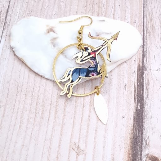Boucle d'oreille à l'UNITE Signe Astro Sagittaire en liberty Perséphone violine