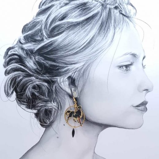 Boucles d'oreilles Loups dépareillés en liberty Erica noir Boucles d'oreilles Loups dépareillés en liberty Erica noir