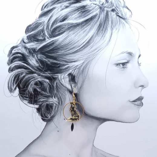 Boucles d'oreilles Loups dépareillés en liberty Erica noir Boucles d'oreilles Loups dépareillés en liberty Erica noir