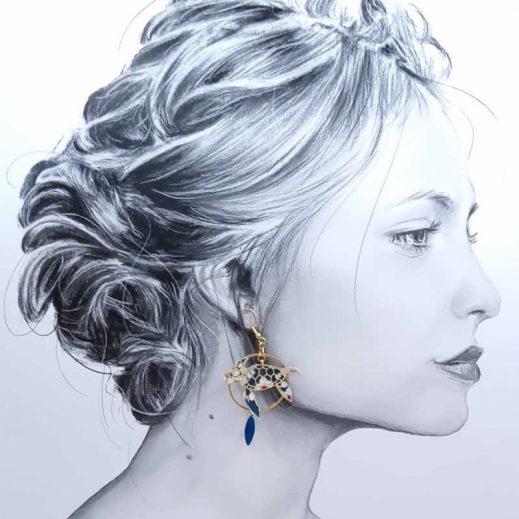 boucles d'oreilles tortue en liberty Mitsi marine boucles d'oreilles tortue en liberty Mitsi marine