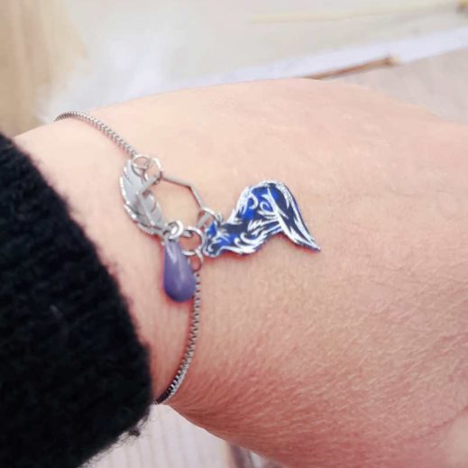 Bracelet ajustable acier avec loup liberty Capel indigo Bracelet ajustable acier avec loup liberty Capel indigo