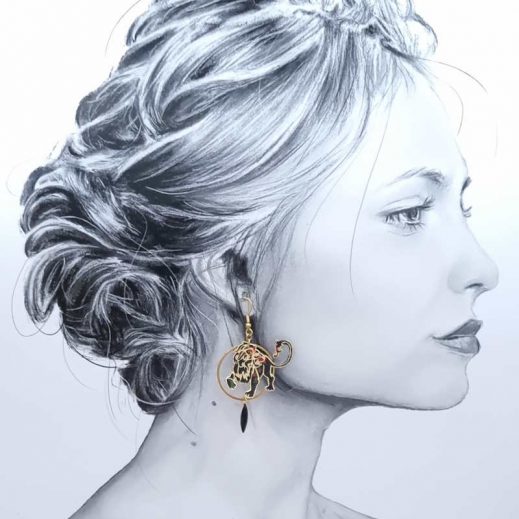 boucles lion erica noir 2 Boucles d'oreilles Lions dépareillés en liberty Erica noir