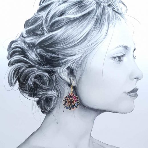 boucles moyen tournesol perséphone violine 2 Boucles d'oreilles tournesols en tissu liberty Perséphone violine