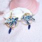 boucles d'oreilles tortue en liberty Perséphone bleu