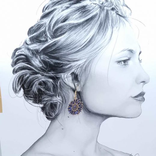 boucles tournesol moyen capel indigo 2 Boucles d'oreilles tournesols en tissu liberty capel indigo