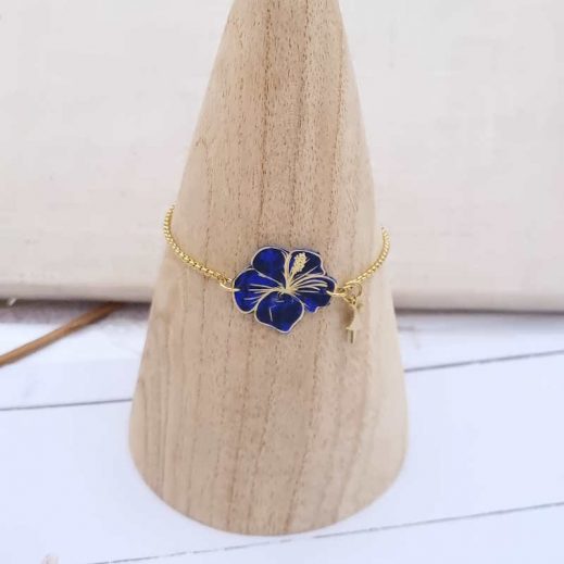 Bracelet ajustable fleur d'hibiscus en liberty Glenjade violet Bracelet ajustable fleur d'hibiscus en liberty Glenjade violet