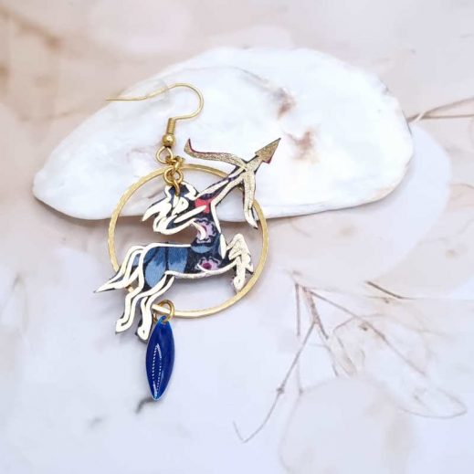 Boucles étoiles et signe astro sagittaire en tissu liberty perséphone violine Boucles étoiles et signe astro sagittaire en tissu liberty perséphone violine