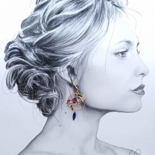 Boucles étoiles et signe astro Capricorne en tissu liberty perséphone violine Boucles étoiles et signe astro Capricorne en tissu liberty perséphone violine